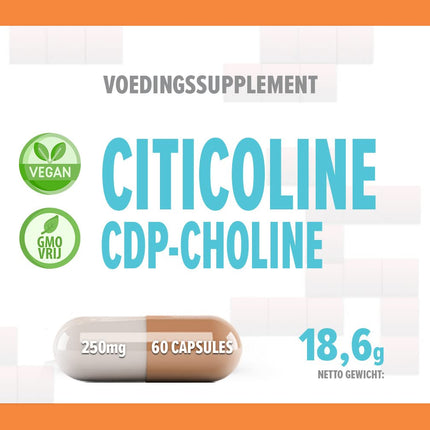 Citicoline CDP Choline 250mg 60 Vegan Capsules, Laboratory Tested, High Strength, No Fillers or Bulkers, Non-GMO