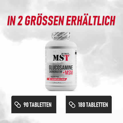 Glucosamine Chondroitin MSM + Hyaluronic Acid + L-Proline | Dietary supplement for joints, cartilage, osteoarthritis, and rheumatism | Supports collagen production | 180 tablets | MST NUTRITION Made in Germany