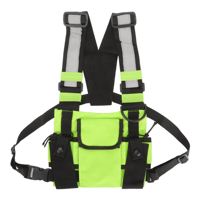 Universal Hands Radio Front Pocket, Walkie Talkies Radio Chest Strap with Adjustable Shoulder Straps for Survival, Hiking, Cycling, Work, Camping (Green)