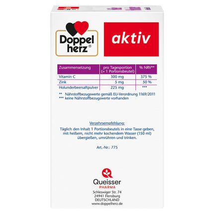 Doppelherz Hot Elderberry - Vitamin C and Zinc to support the normal function of the immune system - hot and cold - vegan - 10 Sachets