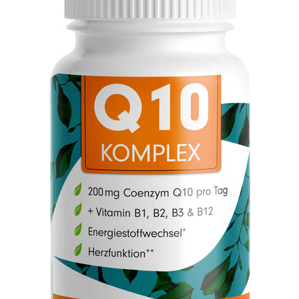 Q10 Capsules High Dose 120x - Coenzyme Q10 Complex with 200mg Coenzyme Q10 + Vitamins B1, B2, B3 and B12 - Energy Metabolism &amp; Heart Function - Laboratory Tested with Certificate - 4 Month Supply