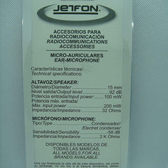 Jetfon BR-1704 E/C - Microphone headset with hook for walkie-talkies, black