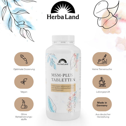 MSM Plus Tablets | Vegan | 2000 mg MSM &amp; 60 mg Vitamin C per day | 500 tablets for 8 months | Methylsulfonylmethane | Independently laboratory-tested quality | Made in Germany