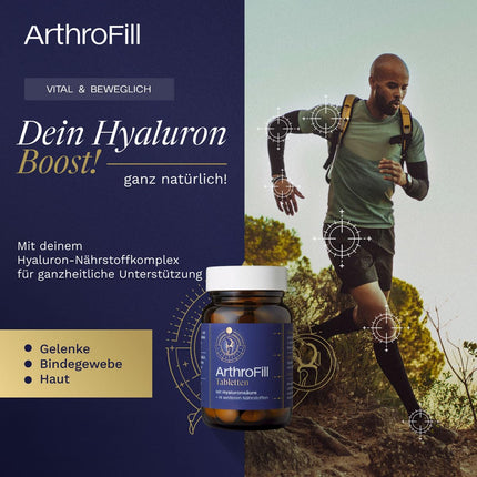 Arthro Fill Tablets - Hyaluronic acid nutrient complex to support active movement functions - 15 vital and micronutrients - 100% doping-free