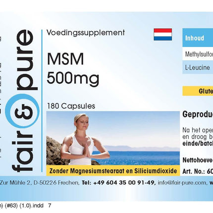 Fair &amp; Pure® - MSM 500mg Capsules - 180 Capsules - Methylsulfonylmethane - vegan - without magnesium stearate