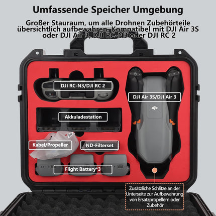 Professional case for DJI Air 3S and DJI Air 3 Fly More Combo Waterproof bag suitcase case for DJI Air 3S accessories Compatible with DJI RC-N3/RC 2 controller, propeller, battery and drone accessories