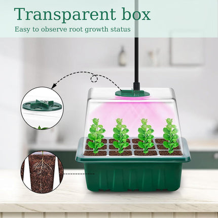 ZITUZY Indoor Greenhouse Propagator with Plant Lamp, 5 Pieces Mini Greenhouse Propagation Set, Trays Greenhouse Propagation Tray for Plants, 10 Labels, 2 Tools, with Raised Lid