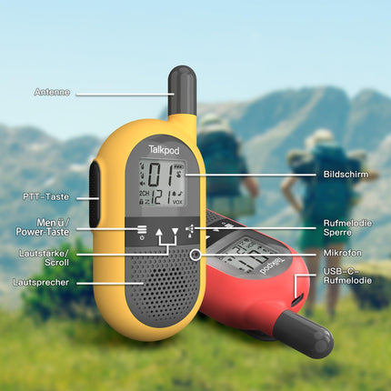 Talkpod F40 Walkie Talkie Kids Adults, Long Range Radio, 16 Channels Walky Talky, Rechargeable with Li-ion Battery, Type-C Charging Cable for House Party Biking Camping Hiking and Adventures