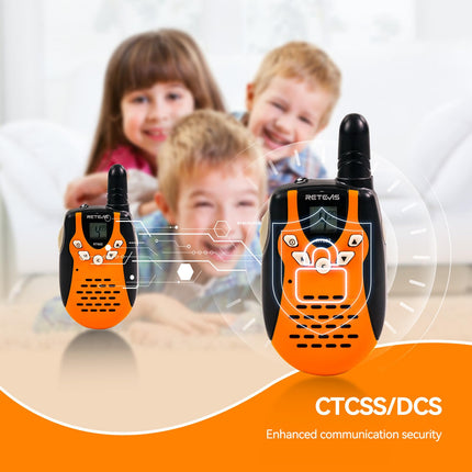 Retevis RT602 Walkie Talkie Kids 8 Channels PMR446 Children's Two-Way Radio with Rechargeable Batteries Flashlight VOX LCD Display Toy Spy Gear Gifts for Children (1 Pair, Orange)