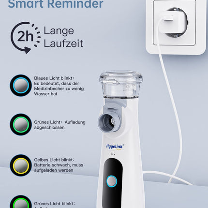 Hygelink Nebulizer Inhaler Set for Children and Adults, Portable Inhaler for Respiratory Diseases, 2H Long Runtime, 30dB Quiet, with Mouthpiece and 2 Masks