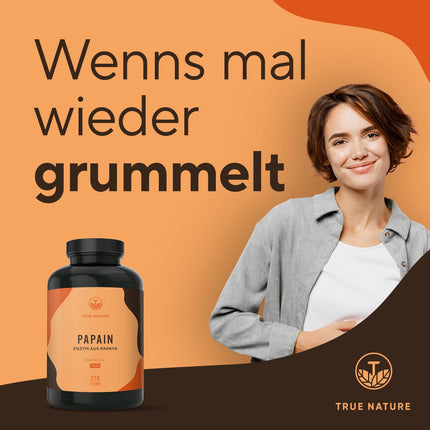Papaya Enzyme Capsules - 270 Capsules - HIGH DOSE: 2100mg pure papain - 6 million units/g papain enzyme activity - Vegan, German production - TRUE NATURE®