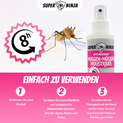 Super Ninja Mosquito Spray &amp; Tick Repellent DEET-Free 100 ml - Effective Insect Repellent, Safe for Children 1 Year and Over - Protection against Mosquitoes &amp; Ticks, Mosquito Repellent Pump Spray