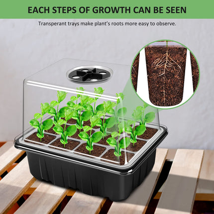 YAUNGEL Indoor Greenhouse Propagator, 10 Pack 120 Cell Mini Greenhouse Propagation Set with Raised Lid, Seedling Starter Trays, Greenhouse Propagation Tray with Lid for Plants, Black