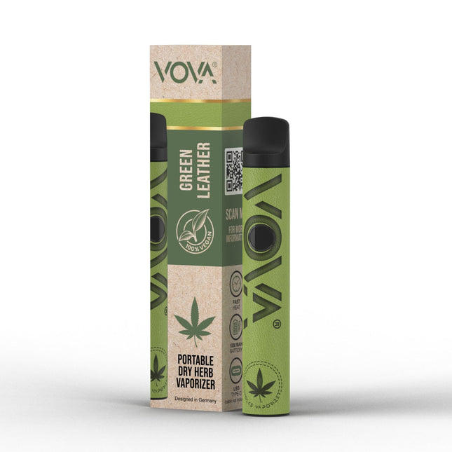 Vaporizer 1000 mAh | VOVA Vaporizer for Herbs &amp; Extracts, Herbal Vaporizer, Vaporizer Pen | Compact &amp; Handy | High-Quality Leather | Adjustable Temperature (Green)