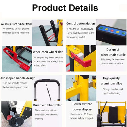 Crawler Stair Climbing Wheelchair Electric Stair Climber with Chains, Load Capacity 200 kg, Foldable Stair Climber, Wheelchair Docking Vehicle, for Patient/Load Transfer