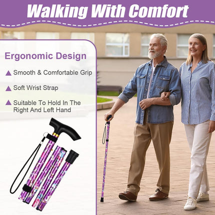 Flintronic Folding Walking Stick, All-Terrain Walking Stick, 5-Level Height Adjustable Walking Stick, Lightweight Portable Walking Stick for Men and Women, Unisex Walking Stick