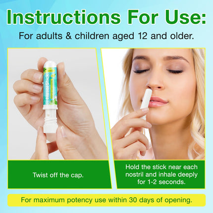 Nasal Stick 4 Pack, Fast relief from a blocked nose, Improves breathing and increases focus, Made with essential oils and menthol, Provides a fresh, cooling sensation