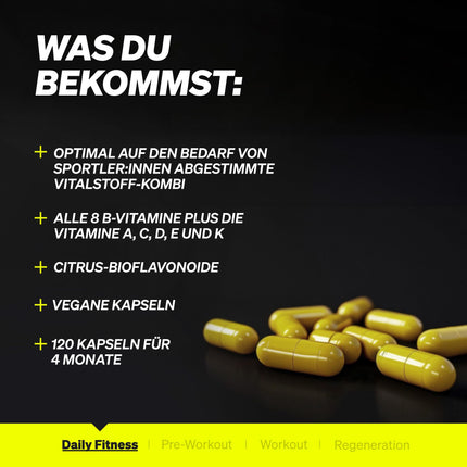 Daily Vitamins – 120 Multivitamin Capsules – all valuable vitamins AK – perfect for athletes – vegan, high dosage, no unnecessary additives – produced in Germany &amp; laboratory tested