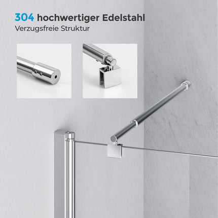 Heilmetz® Grab Bar Stabilizing Bar for Shower Screens Stabilizer for Glass Thickness 8-10 mm Shower Shower Screen Stainless Steel 70-120cm Round Grab Bar (1 Pack)