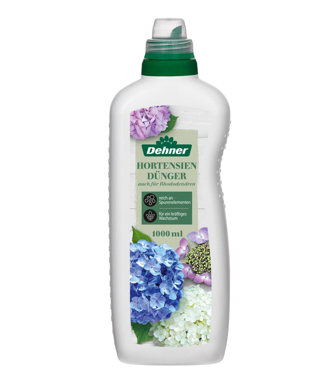 Dehner Hydrangea and Rhododendron Fertilizer, high-quality liquid fertilizer, fertilizer for deciduous trees, organic NPK fertilizer, with trace nutrients, 1 l, for approx. 150 l, colored