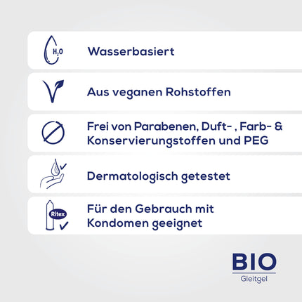 Ritex BIO lubricant, 50 ml, vegan and cruelty-free, free from fragrances and dyes, PEG, parabens, and other preservatives, Made in Germany