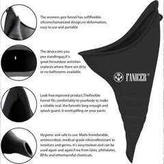 Urinella for Women, Peeing Aid for Women with 1 Urine Funnel, Portable Reusable Urinal for Women. Ideal for outdoor activities, camping toilets, festivals, and on the go. (Black)