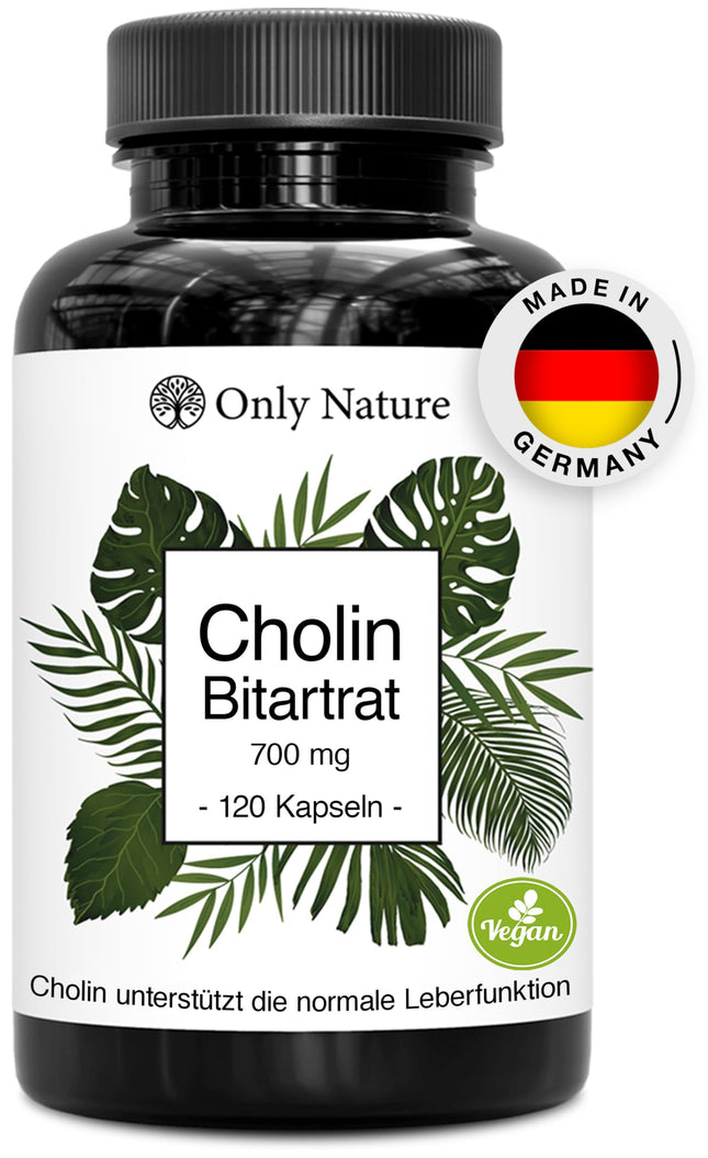 High-dose choline 700 mg - 120 liver capsules - Natural &amp; effective - Produced in Germany &amp; laboratory tested - High-dose choline capsules - Liver detoxification - Choline Bitartrate