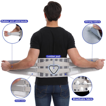 Back brace for men and women to relieve lower back pain - brace with 4 struts and removable lumbar pad, breathable lumbar support belt for herniated disc