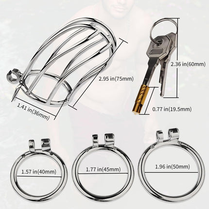 Metal Penis Cage Sex Toy for Men, Chastity Cage with 3 Ring Sizes and Two Different Locks, SM Bondage Tool for Penis Training (invisible lock, 50mm)