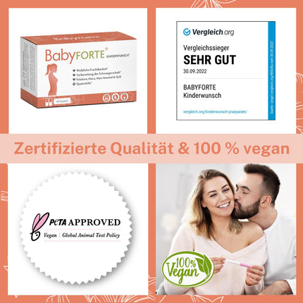 BabyFORTE Fertility Tablets | vegan | Folic Acid 800 μg, Quatrefolic, Maca, Inositol, Iodine | 60 Capsules | Pregnancy Vitamins