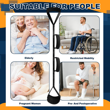 Standing aid walking aid for seniors standing aids 104 cm leg strap leg lifting belt with padded and handle disabled aid after hip surgery for elderly people sick disabled people (black)