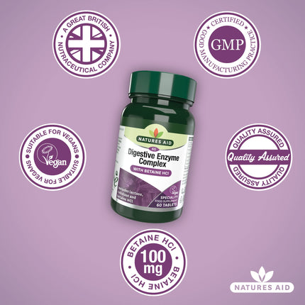 Nature's Aid Digestive Enzyme Complex with Betaine Hydrochloride 60 Vegan Tablets