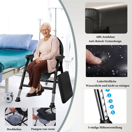 NJUN toilet chair for seniors, height-adjustable shower chair, foldable shower chair, toilet chair with padded seat and toilet bucket, stable and comfortable, load capacity 400 kg