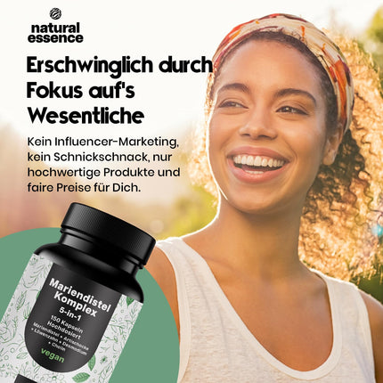 Milk Thistle Artichoke Dandelion Complex High Dose - 150 Capsules - 5-in-1 Liver Cure Complex with Milk Thistle + Artichoke + Dandelion + Desmodium + Choline - Vegan Laboratory Tested