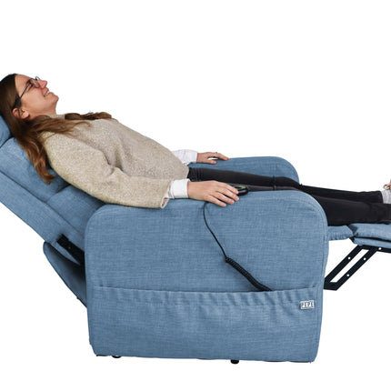 PEPE Mobility - Electric TV chair with stand-up aid, senior chair, TV chair with motor, linen fabric, blue