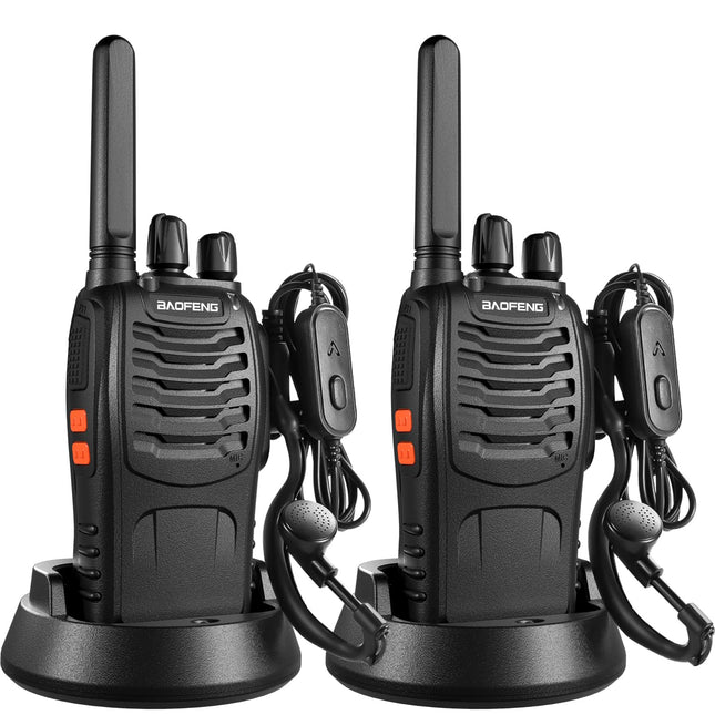 Baofeng Walkie Talkies PMR446 Two-Way Radio Professional Long Range 16 Channels VOX Rechargeable Walkie Talkie BF-88X, Including Earpiece, Battery and Charger (2 Pack)