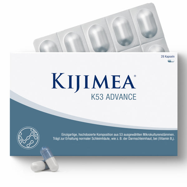 Kijimea® K53 Advance – High-Dose Intestinal Bacteria Capsules | 53 Selected Microculture Strains from the Intestinal Flora | with Biotin | >500 Billion CFU per Pack | Lactose-Free | Gluten-Free - 28 Capsules