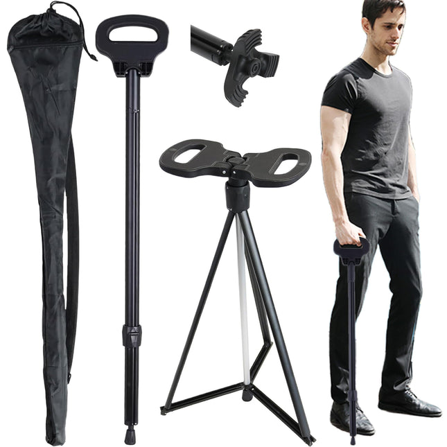 ALEVMOOM Walking Stick with Seat, Folding Chair, Walking Stick with Seat, Portable, Retractable, Lightweight, for Elderly, Outdoor Travel