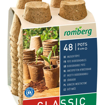 Romberg Classic round growing pots ø 8 cm (48 pieces, biodegradable, peat-free, easy to use) 10091108