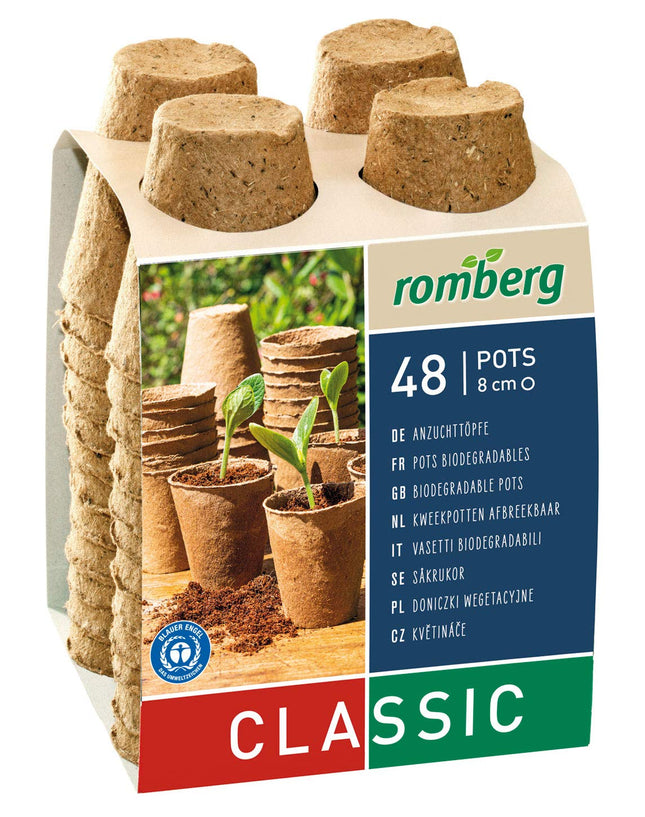 Romberg Classic round growing pots ø 8 cm (48 pieces, biodegradable, peat-free, easy to use) 10091108