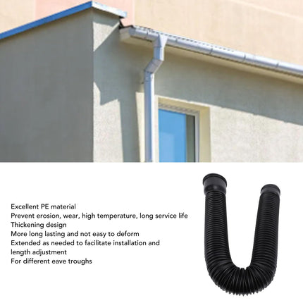 Rain Gutter Downspout Extension, Flexible Downspout Extension, Diverter, PE, Extendable Drain Extension for Villa Outdoor, Round, 20 to 59 inches (BLACK)
