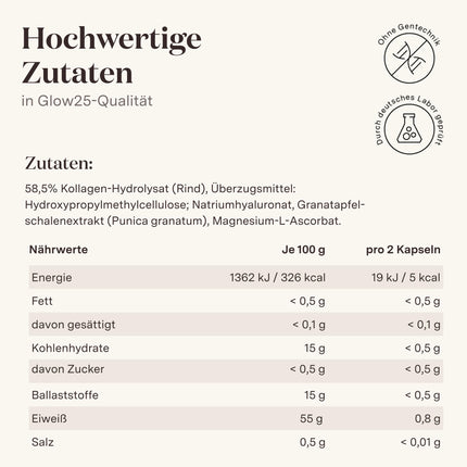 Glow25® Collagen Capsules High Dose [180 Capsules] with Hyaluronic Acid and Vitamin C | Premium Collagen Complex | Laboratory Tested