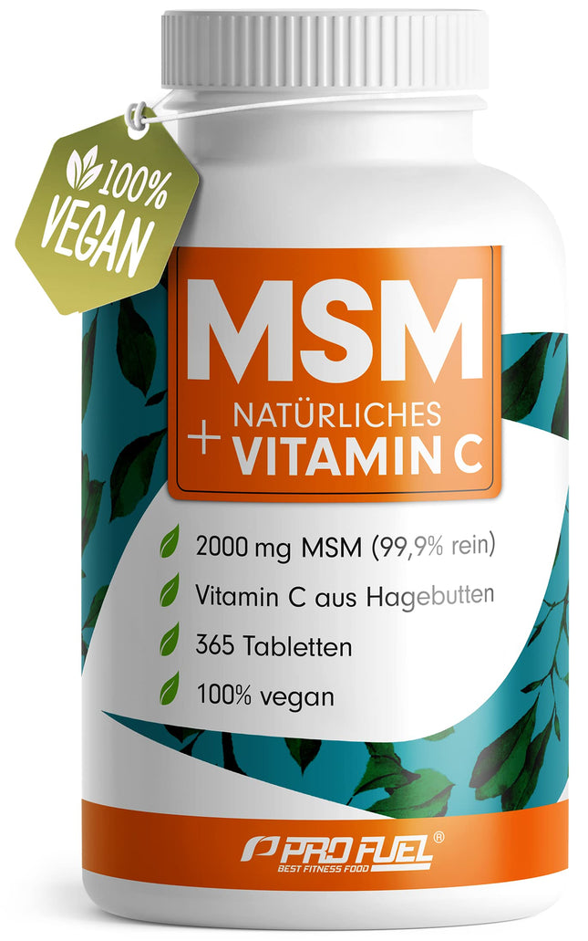 MSM 2000mg per day + natural vitamin C - 365 MSM tablets with methylsulfonylmethane - more compact MSM powder than MSM capsules - high dosage with 1000 mg per MSM tablet - laboratory-tested with certificate