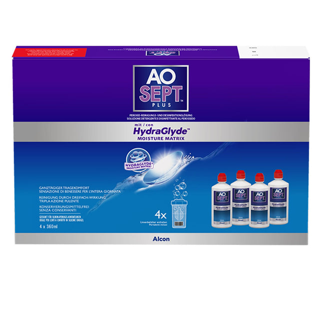 Aosept Plus with Hydraglyde Care Products | System Pack | 4 x 360 ml