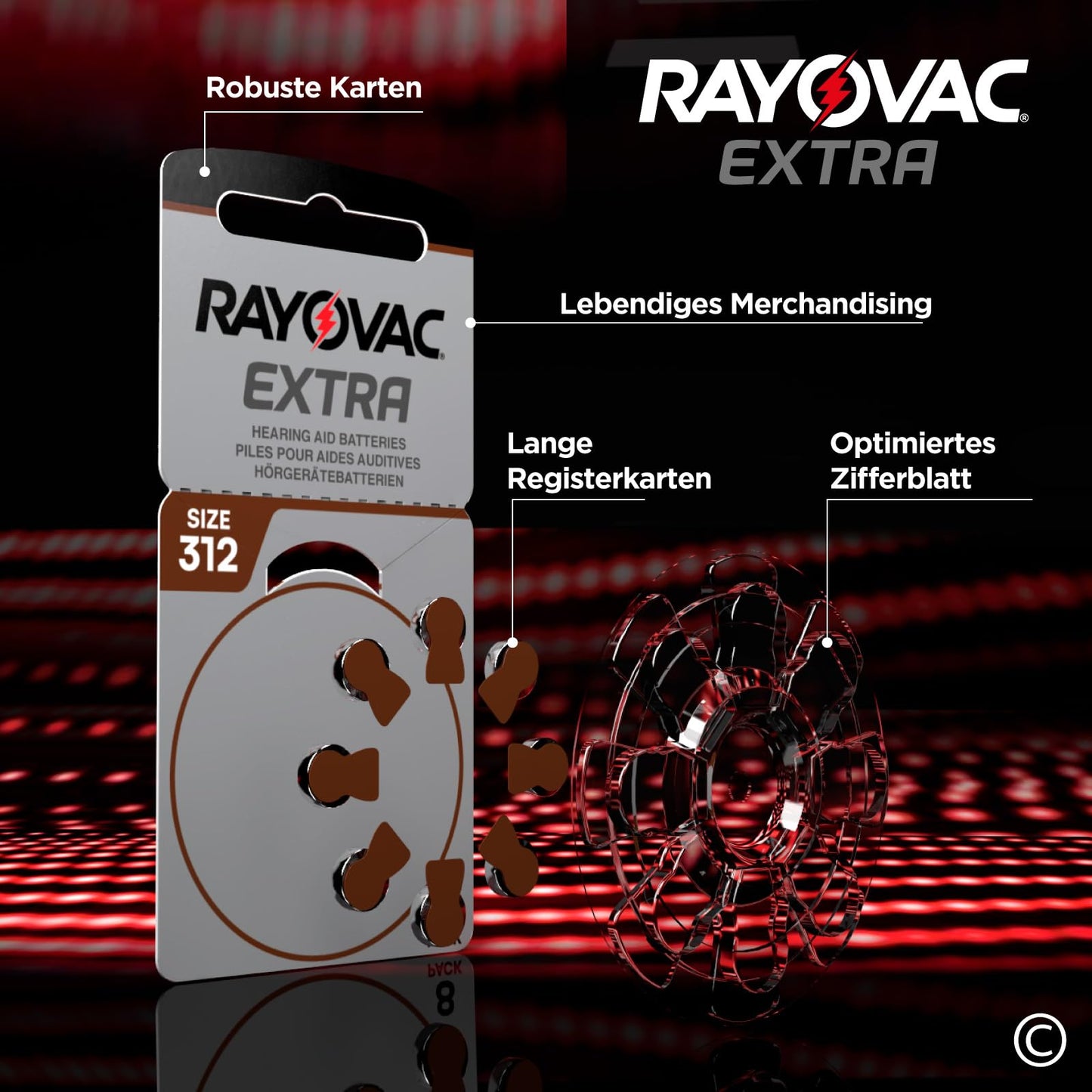 80 Batterien für Hörgeräte Rayovac Extra Größe 312 mit Sound Fusion Technologie - 10 Blister mit 8 Batterien