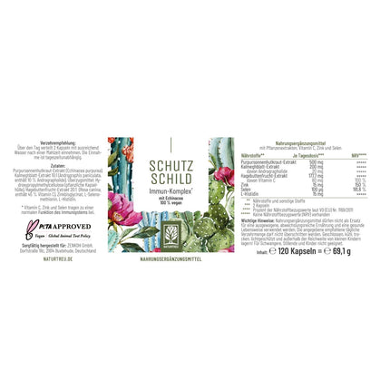 Immune System Complex - 500mg Echinacea with Vitamin C, Zinc, Selenium, L-Histidine &amp; Kalmegh - Strengthen your immune system * vegan &amp; without additives - 120 Echinacea Purpurea Capsules for 60 days