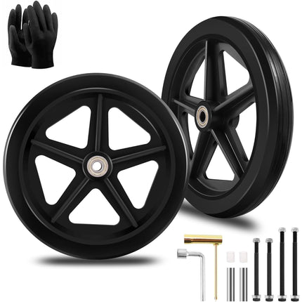 2 pieces 200 mm solid replacement wheels – environmentally friendly rubber material, wear-resistant PU tires, non-slip and durable ABS wheel hub