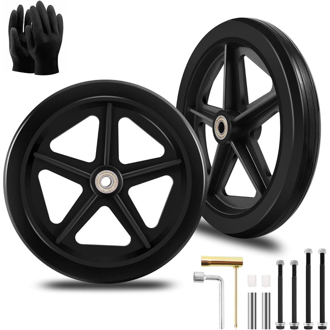 2 pieces 200 mm solid replacement wheels – environmentally friendly rubber material, wear-resistant PU tires, non-slip and durable ABS wheel hub