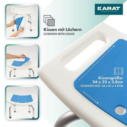 KARAT shower stool - height-adjustable shower chair 37.5-49.5 cm - load capacity up to 136 kg - non-slip &amp; stable shower seat - bathtub stool - anti-slip rubber feet (without cross braces)