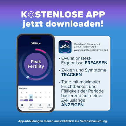 Clearblue Advanced Digital Ovulation Test, Double the chance of getting pregnant, 1 Digital Test Holder and 30 Ovulation Tests, Try the FREE Clearblue Period &amp; Cycle Tracker App